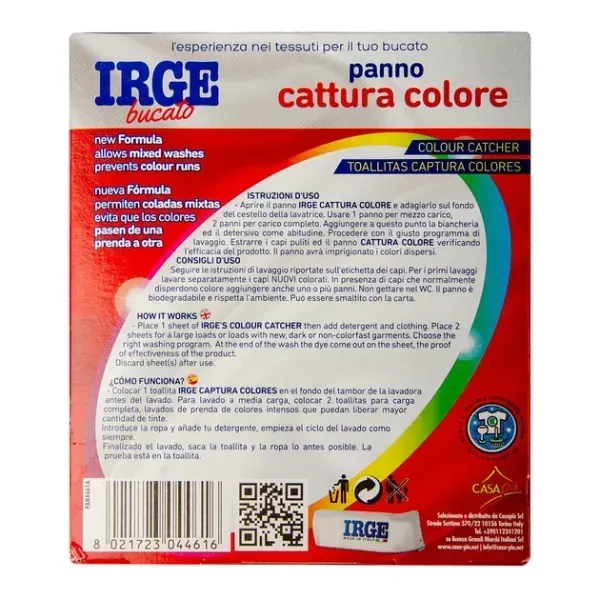 Серветки-пастка IRGE для прання кольорових речей 12 шт для ефективного прибирання та свіжості 8021723044616 фото