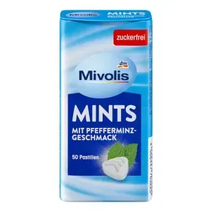 Пастилки Mivolis м'ятні мінтс, без цукру, смак перцевої м'яти, 35 г 4066447763225 фото