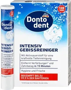 Таблетки для очищення зубних протезів Dontodent Інтенсивний догляд 128 шт 4066447749526 фото
