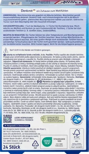 Вологі серветки Абсорбуючі серветки для прання Denkmit кольорових виробів 24 шт( Захист Кольору) 4066447236149 фото