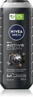 Гель для душа мужской NIVEA MEN Active Clean 3в1 с активированным углем для лица, тела и волос, 500мл 9005800243306 фото