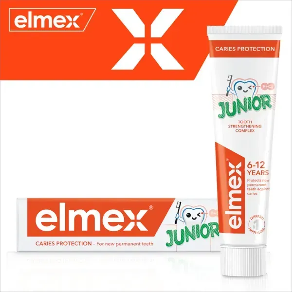 Зубна паста Elmex Junior Toothpaste 6&ndash;12 років, від карієсу, 75 мл 4007965560606 фото