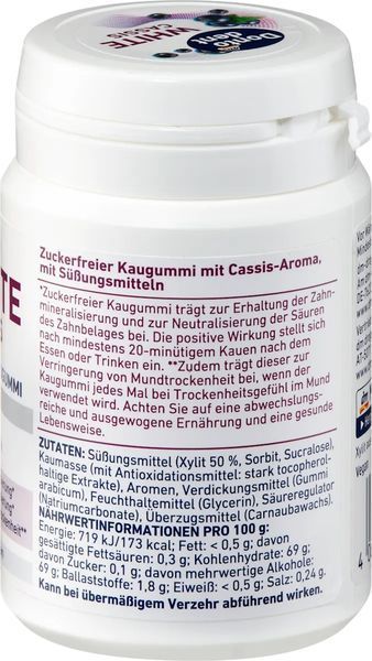 Жувальна гумка для догляду за зубами Dontodent White Cassis без цукру, з ксилітом 50%, смак чорної смородини, 50 шт 4066447966145 фото