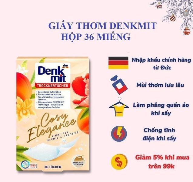 Ароматизовані серветки для білизни, рушників в сушарці Denkmit Trocknert&uuml;cher Cosy Elegance, 36 шт 4058172348754 фото