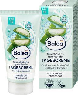 Зволожуючий денний крем для обличчя Balea з алое вера та SPF 15 для нормальної та комбінованої шкіри, 50 мл 4066447428940 фото